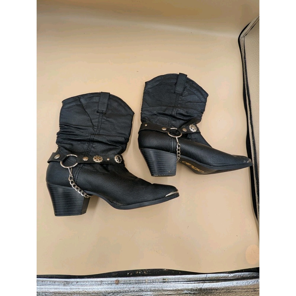 Vtg Dingo Women's Olivia Style Leather Boots Black Color Size- 8.5M Chains